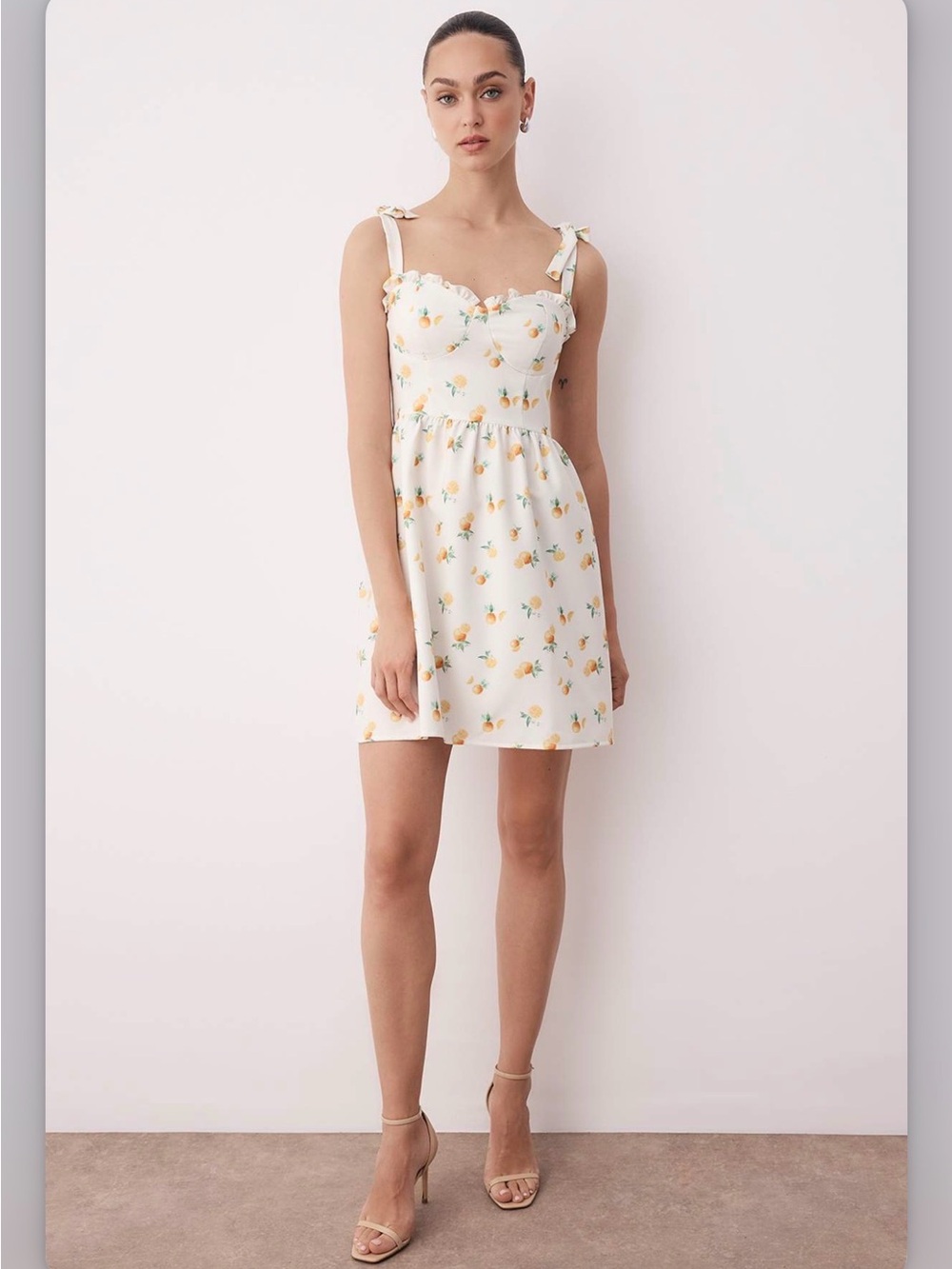 Zara White Sundress with Orange Print and Tie Straps. M NWT
